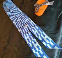 Load image into Gallery viewer, HERMES Paris Op&#39;H Twilly Scarf Silk 100% Blue White w/Box
