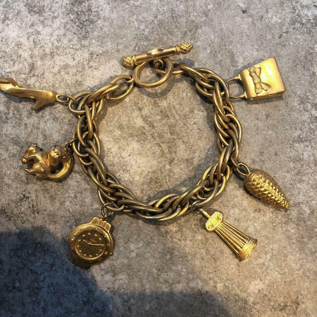 Fendi Authentic 6 Charms Bracelet Bangle Gold Plated Toggle Italy Made Accessory
