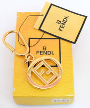 Load image into Gallery viewer, Fendi Circle FF Zucca Key Holder Keyring Key Chain Bag Charm Gold Plated w/Box
