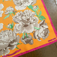 Load image into Gallery viewer, HERMES Paris Carre 45 Handkerchief Mini Scarf Silk 100% Peony Flower Orange Pink
