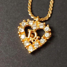 Load image into Gallery viewer, Christian Dior Heart Logo Rhinestone Chain Necklace Pendant Gold Plated 45cm
