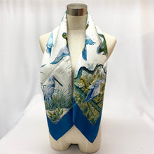 Load image into Gallery viewer, Hermes Paris Carre 90 Silk 100% Scarf Stole HALTE EN CAMARGUE Blue Gray w/Box
