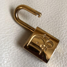 Load image into Gallery viewer, Christian Dior Logo Cadena Padlock &amp; Key Gold Plated Brass Pendant Top Charm
