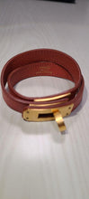 Load image into Gallery viewer, HERMES Paris Kelly Bag Clasp Bracelet Bangle Brown Leather Gold Tone Toggle 36cm
