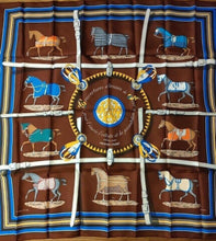 Load image into Gallery viewer, HERMES Paris Carre 90 100% Silk Couvertures et tenues de Jour Multicolor Brown
