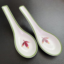 Load image into Gallery viewer, Hermes Paris Mesclun Lotus Spoons Set of 2 Porcelain Dessert Spoon White Green
