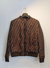 Load image into Gallery viewer, Fendi Zucca Logo Down Jacket Reversible Brown Zip Up Ladies Size 52 Vintage
