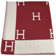 Load image into Gallery viewer, HERMES Paris Avalon Blanket Throw H Pattern Bordeaux Wool &amp; Cashmere 134×164cm
