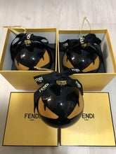 Load image into Gallery viewer, Fendi Christmas Ornament Glass Ball 3 Pieces Holiday Collectable Black DEFECT
