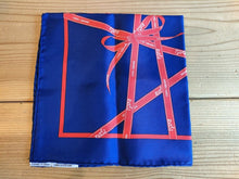 Load image into Gallery viewer, Hermes Paris Carre 40 Silk 100% Scarf Handkerchief Bolduc Ribbon Navy Red
