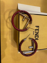 Load image into Gallery viewer, Fendi Authentic F Is Logo Ring Hoop Earrings Pierce Python Leather Red Accessory
