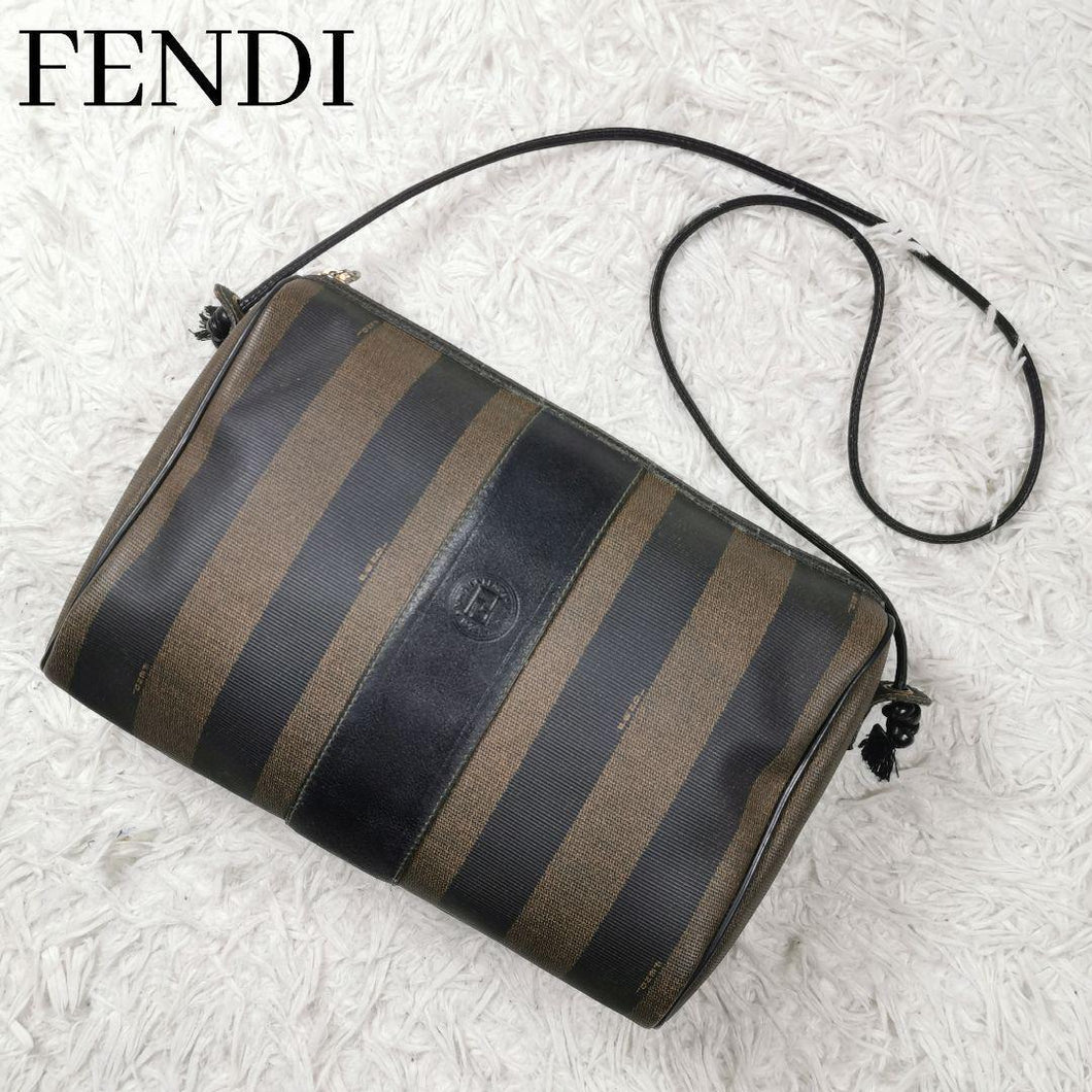 Fendi Shoulder Bag PVC Leather Pecan FF Logo Black Brown Crossbody Pochette