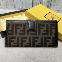 Load image into Gallery viewer, FENDI FF Zucca Bifold Long Wallet Brown Canvas Leather Card Pockets Flap Button
