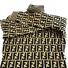 Load image into Gallery viewer, Fendi Vintage Turtleneck Sweater Knit Zucca Logo 100% Wool Brown Size 42 Italy
