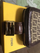 Load image into Gallery viewer, FENDI FF Zucca Compact Wallet Zip Around Snap Button Brown Canvas w/Box Italy
