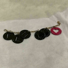 Load image into Gallery viewer, Fendi Authentic Black Metal Charm Logo Chain Bracelet Pink Heart Motif Accessory
