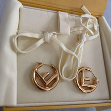 Load image into Gallery viewer, Fendi Auth. F Is Logo Round Hoop Earrings Pierce Gold Plated GP Accessory w/Box
