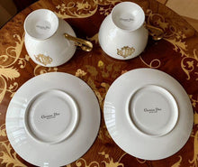Load image into Gallery viewer, Christian Dior Vintage Logo White Pair Cup &amp; Saucer Teapot Sugar Pot Set Pottery
