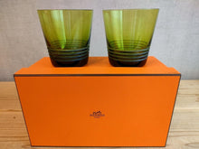 Load image into Gallery viewer, HERMES Paris Rock Green Glass Cup Pair Set of 2 Tumbler Tableware w/Box
