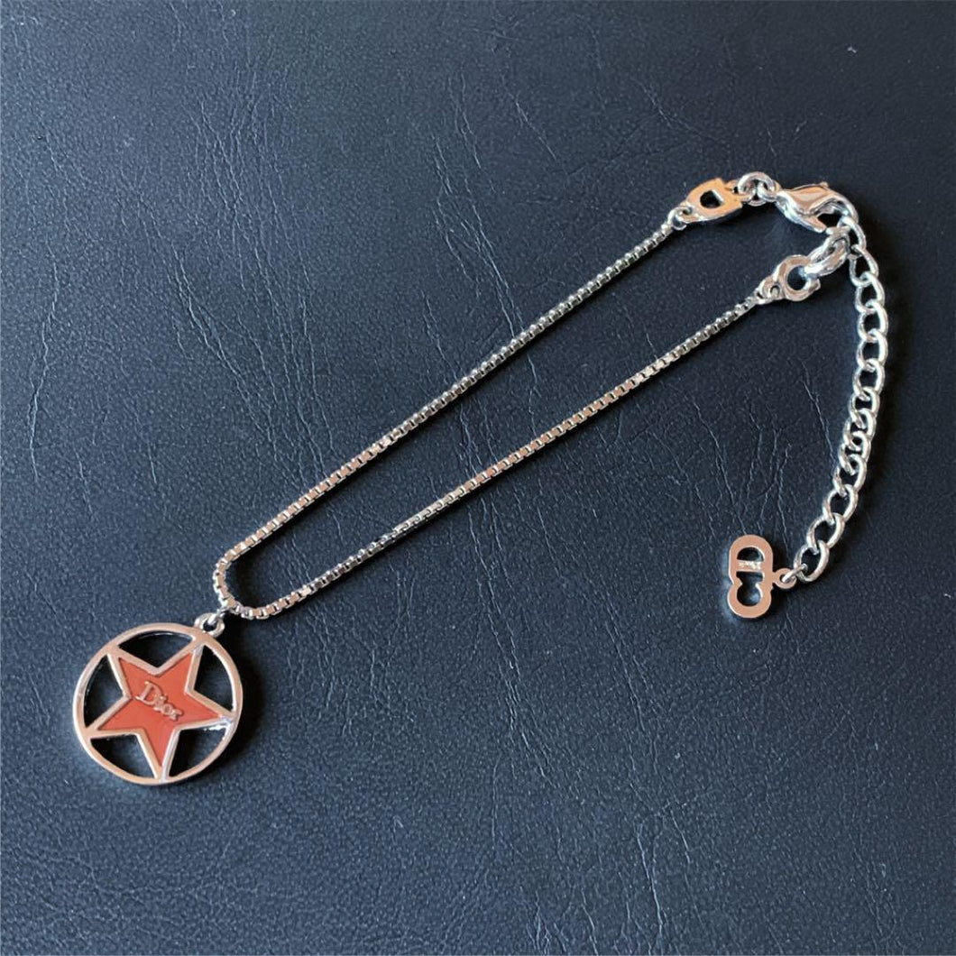 Christian Dior Circle Star Motif Chain Bangle Bracelet Silver Plated Accessory