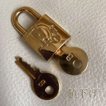 Load image into Gallery viewer, Christian Dior Logo Cadena Padlock &amp; Key Gold Plated Brass Pendant Top Charm
