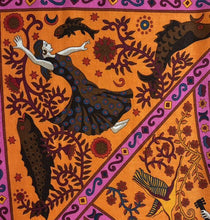 Load image into Gallery viewer, HERMES Carre 140 Cashmere Silk Stole Shawl Peuple Du Vent Orange Multicolor
