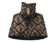 Load image into Gallery viewer, Fendi Zucca Logo Zip Up Poncho Short Cape Polyester Wool Ladies Size 40 Brown
