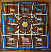 Load image into Gallery viewer, HERMES Paris Carre 90 100% Silk Couvertures et tenues de Jour Multicolor Brown
