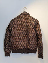 Load image into Gallery viewer, Fendi Zucca Logo Down Jacket Reversible Brown Zip Up Ladies Size 52 Vintage
