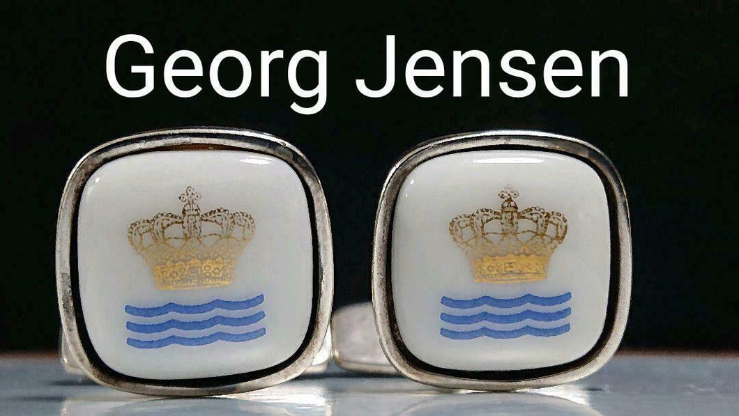Georg Jensen & Copenhagen Cufflinks Square Crown Pottery Silver 925 Denmark