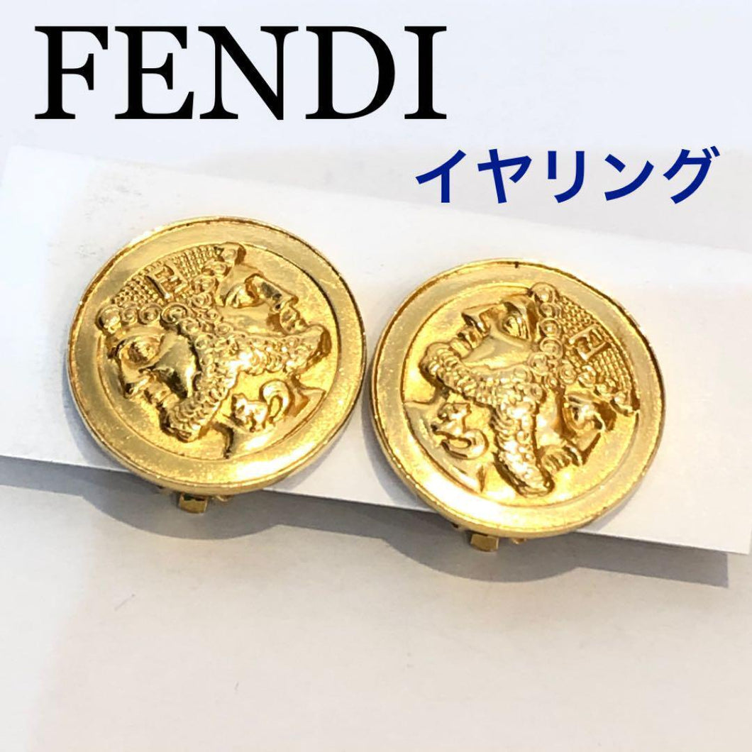 Fendi FF Roma Medallion Coin Shaped Earrings Clip On Gold Plated GP Accessory