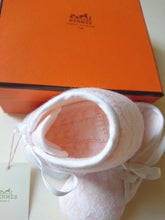 Load image into Gallery viewer, HERMES Paris Authentic Baby First Shoes 10cm Cotton Light Pink String Tie w/Box
