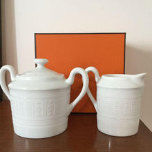 Load image into Gallery viewer, Hermes Paris Egée Series Sugar Pot &amp; Creamer White Porcelain Tableware No Box
