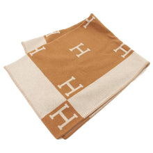 Load image into Gallery viewer, HERMES Paris Plaid Avalon Blanket Throw Brown White Wool Cashmere 134 x 160cm
