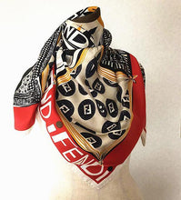Load image into Gallery viewer, Fendi Zucca Logo Pattern Scarf Stole 100% Silk White Black Red Italy Made 89cm
