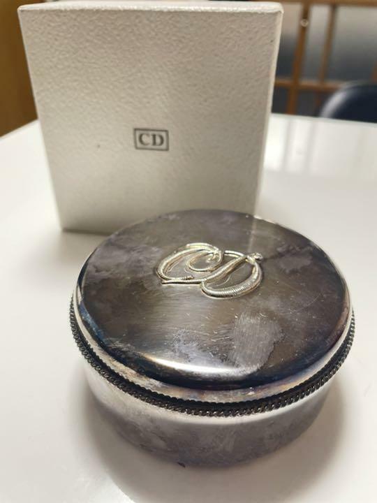 Christian Dior Authentic Accessory Case W/CD Logo Lid Silver D9 x H3cm Vintage