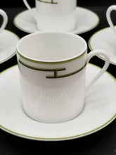 Load image into Gallery viewer, Hermes Paris Rhythm Rythme Demitasse Cup &amp; Saucer Set of 4 Porcelain White Green
