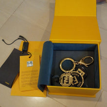 Load image into Gallery viewer, Fendi FF 3 Coin Motifs Keyring Bag Charm Key Holder Key Chain Gold Plated w/Box
