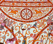 Load image into Gallery viewer, HERMES Paris Carre 140 Cashmere Silk Stole Shawl Peuple Du Vent Orange Multi
