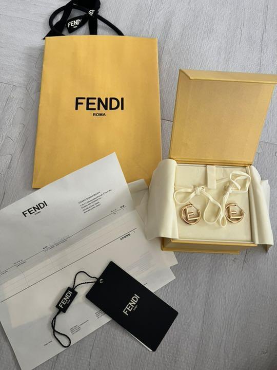 Fendi Auth. F Is Logo Round Hoop Earrings Pierce Gold Plated GP Accessory w/Box