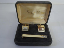 Load image into Gallery viewer, Christian Dior CD Logo Tiepin &amp; Cufflinks Set Gold Silver Men&#39;s Accessory w/Box
