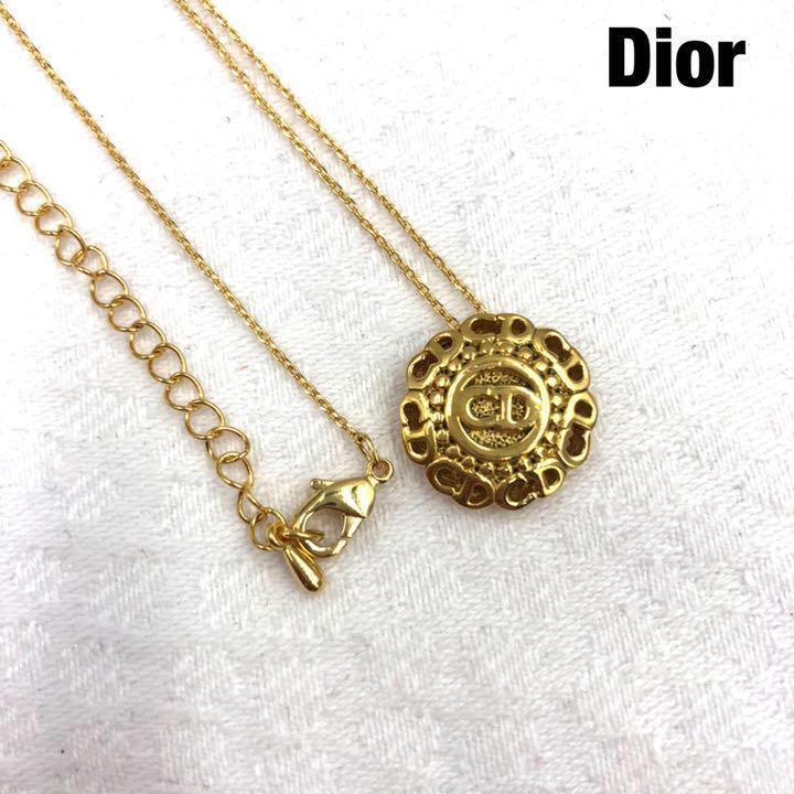 Christian Dior Circle CD Logo Chain Necklace Pendant Gold Plated 45cm Vintage