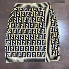 Load image into Gallery viewer, Fendi Zucca Logo Wrap Around Skirt Beige Black Cotton Rayon Knitted Size 40
