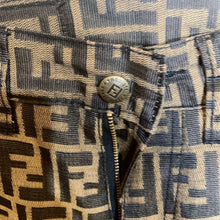 Load image into Gallery viewer, Fendi Ladies Long Pants Zucca FF Logo Denim Brown Black Italy Made 28 Inch
