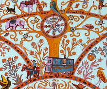 Load image into Gallery viewer, HERMES Paris Carre 140 Cashmere Silk Stole Shawl Peuple Du Vent Orange Multi
