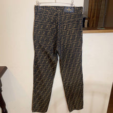Load image into Gallery viewer, Fendi Ladies Long Pants Zucca FF Logo Denim Brown Black Italy Made 28 Inch
