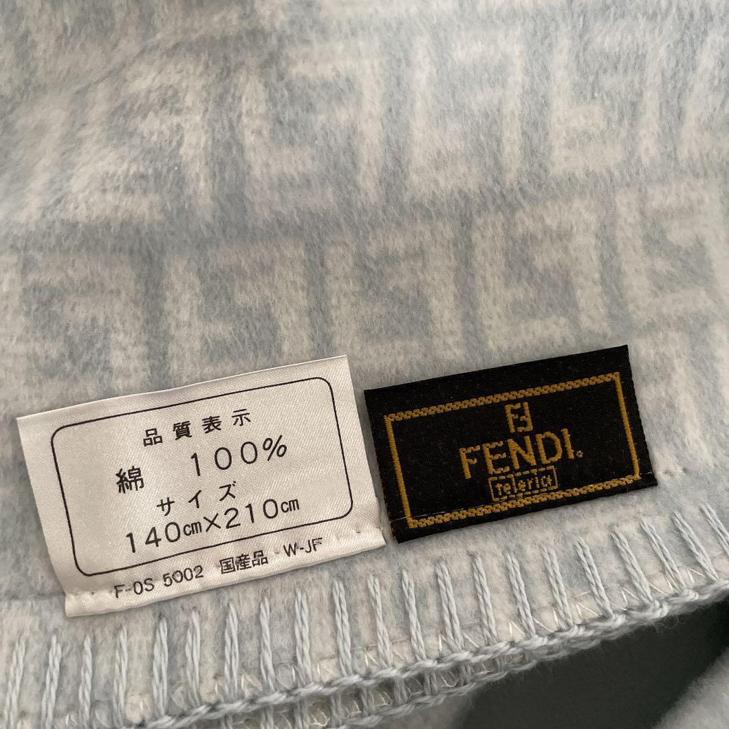 Fendi Zucca Blanket Throw Zucca Pattern Blue 100% Cotton Size 140 x 210cm
