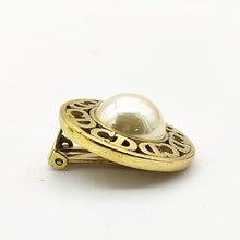 Load image into Gallery viewer, Christian Dior Circle CD Logo Pearl Earrings Clip On Gold Plated GP Accessory
