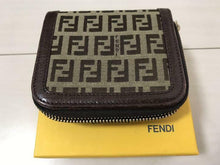 Load image into Gallery viewer, FENDI FF Zucca Compact Wallet Zip Around Snap Button Brown Canvas w/Box Italy
