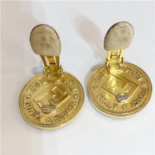 Load image into Gallery viewer, Fendi FF Roma Medallion Coin Shaped Earrings Clip On Gold Plated GP Accessory
